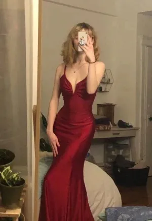 Spaghetti Straps Mermaid Long Prom Dress SNH004