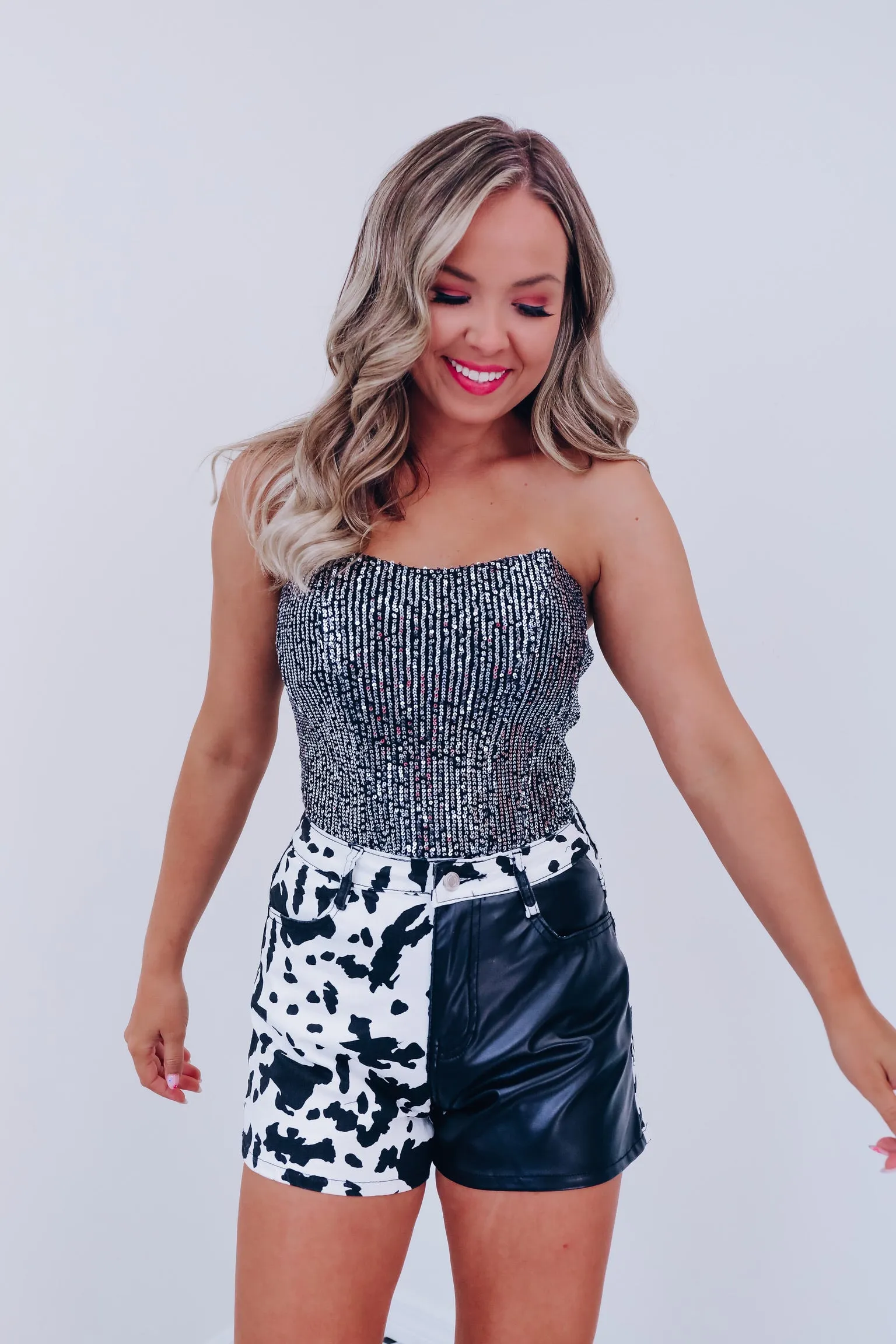 Spark Sequin Corset Top - Black/Silver