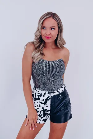 Spark Sequin Corset Top - Black/Silver