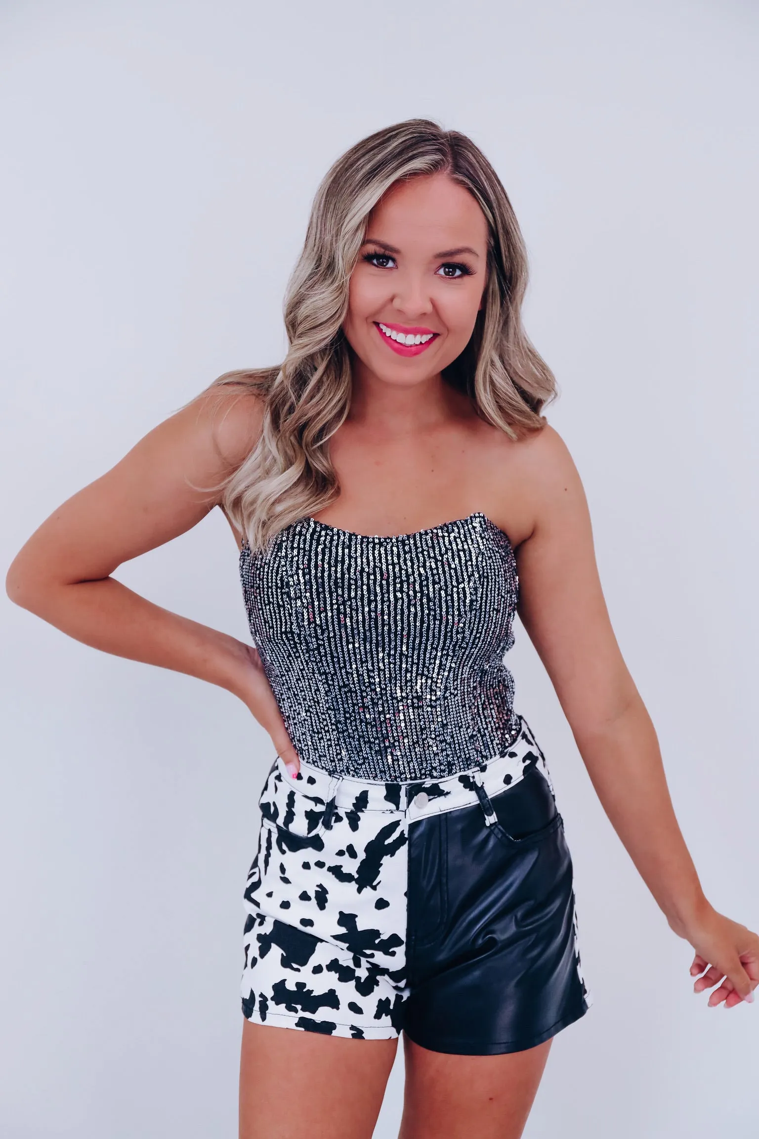 Spark Sequin Corset Top - Black/Silver