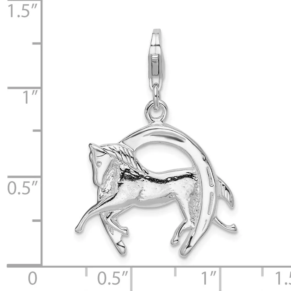 Sterling Silver Amore La Vita Rhodium-pl Polished Horse and Shoe Charm