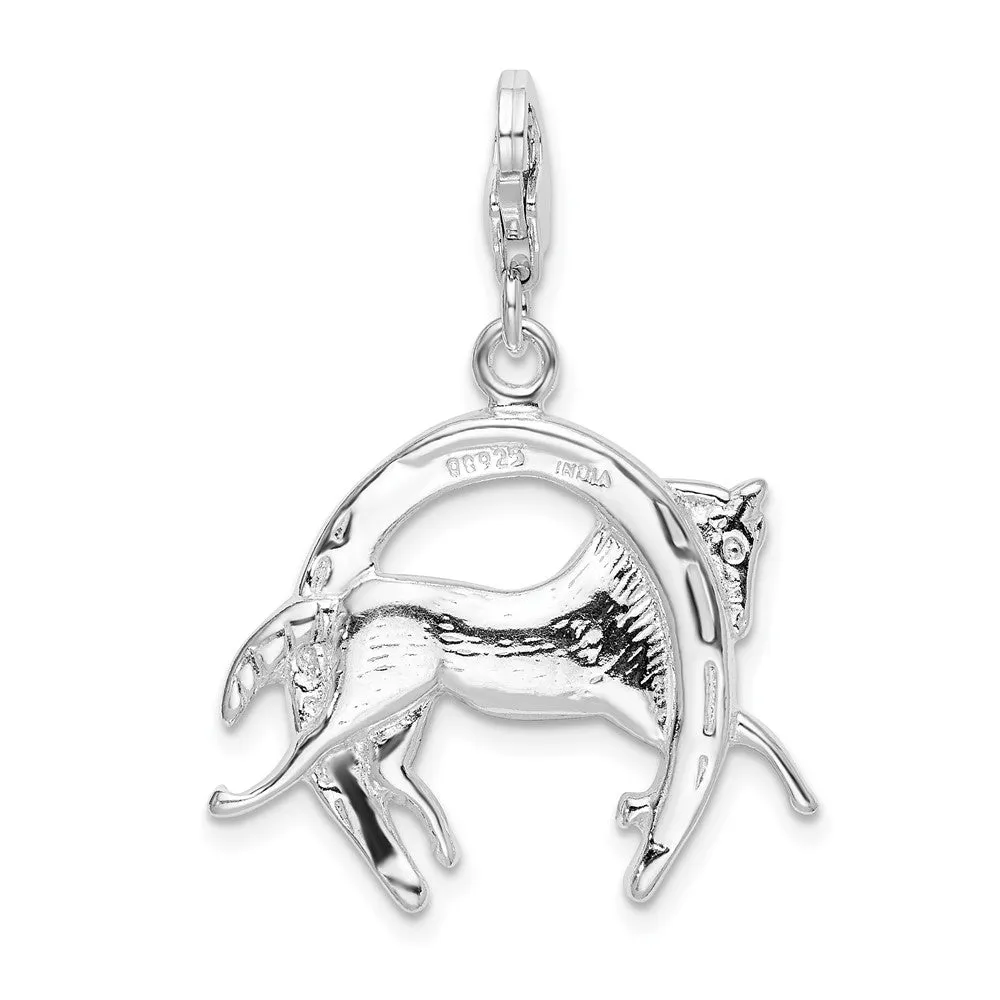 Sterling Silver Amore La Vita Rhodium-pl Polished Horse and Shoe Charm
