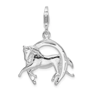 Sterling Silver Amore La Vita Rhodium-pl Polished Horse and Shoe Charm