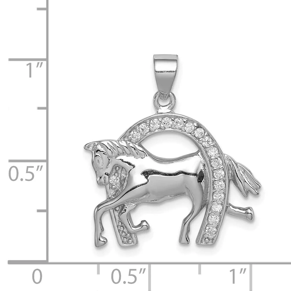 Sterling Silver Horse & Horseshoe CZ Pendant