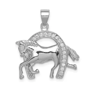 Sterling Silver Horse & Horseshoe CZ Pendant