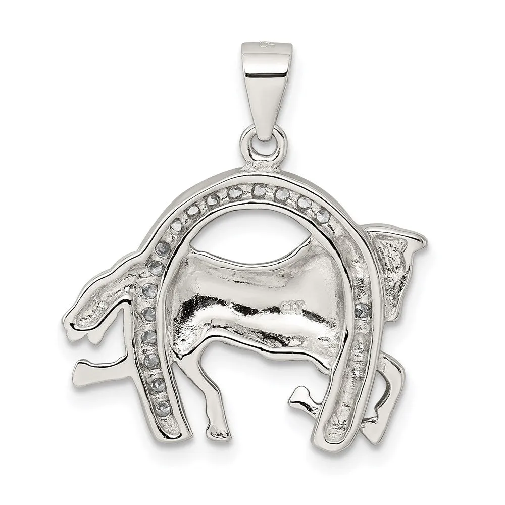 Sterling Silver Horse & Horseshoe CZ Pendant