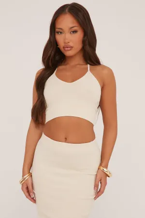 Stone Rib Knit Halter Neck Cropped Top - Milly