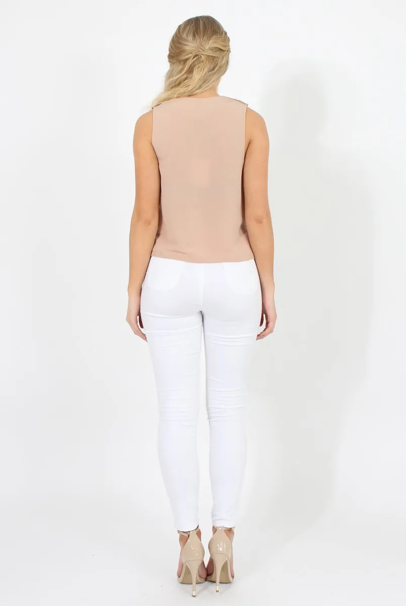 Stone Ruffle Collar V Neck Top - Cassie