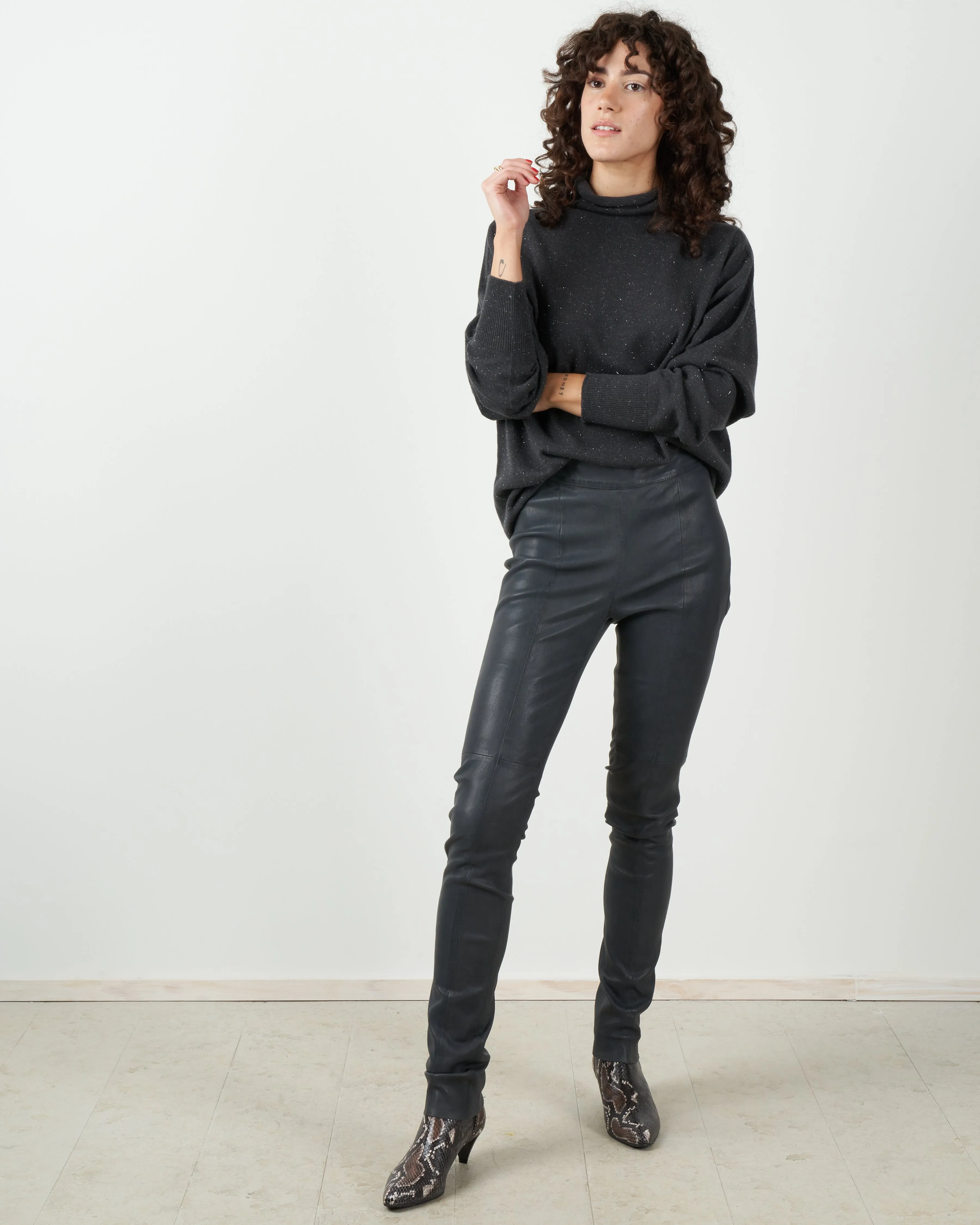 stretch leather legging - dark grey