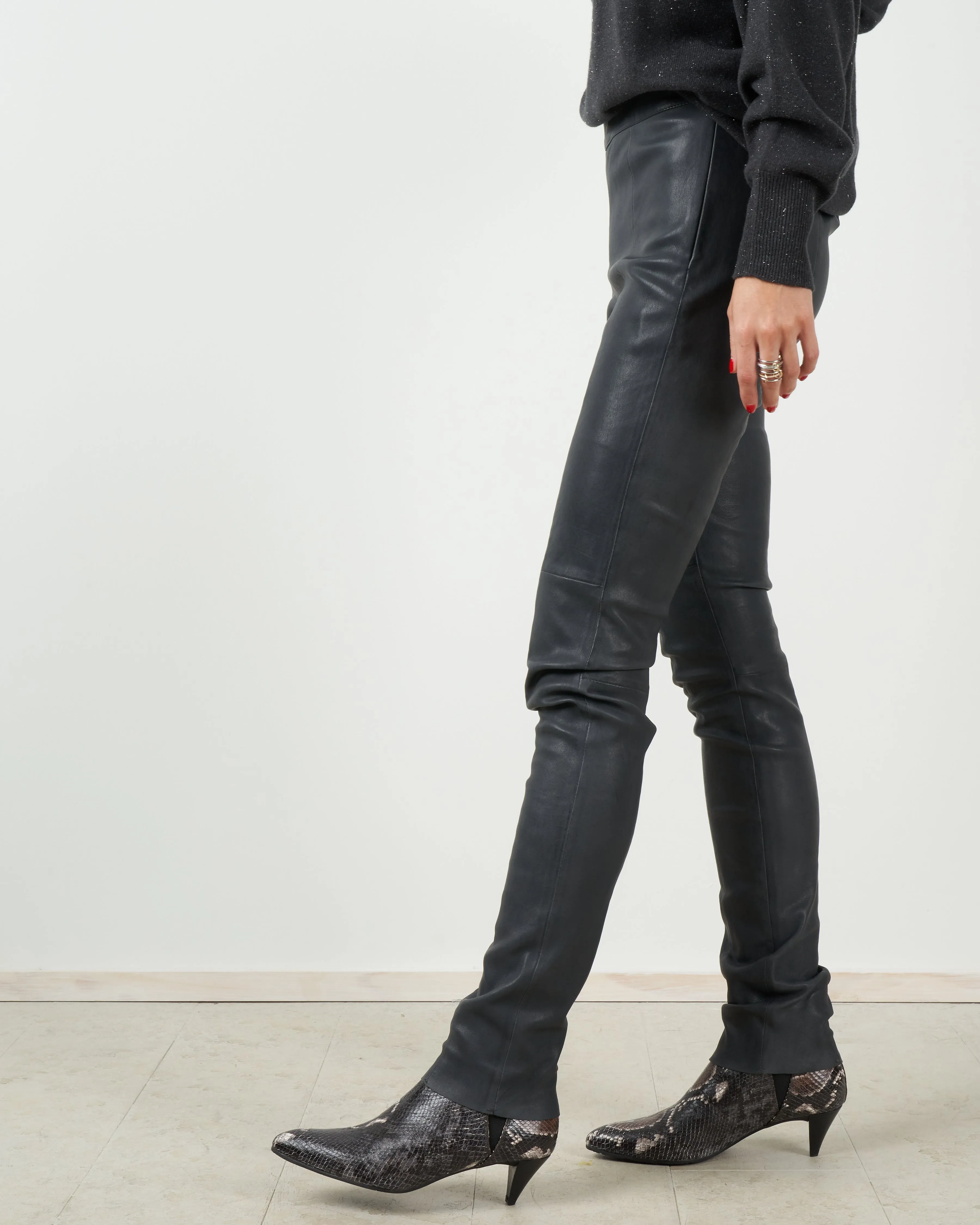 stretch leather legging - dark grey