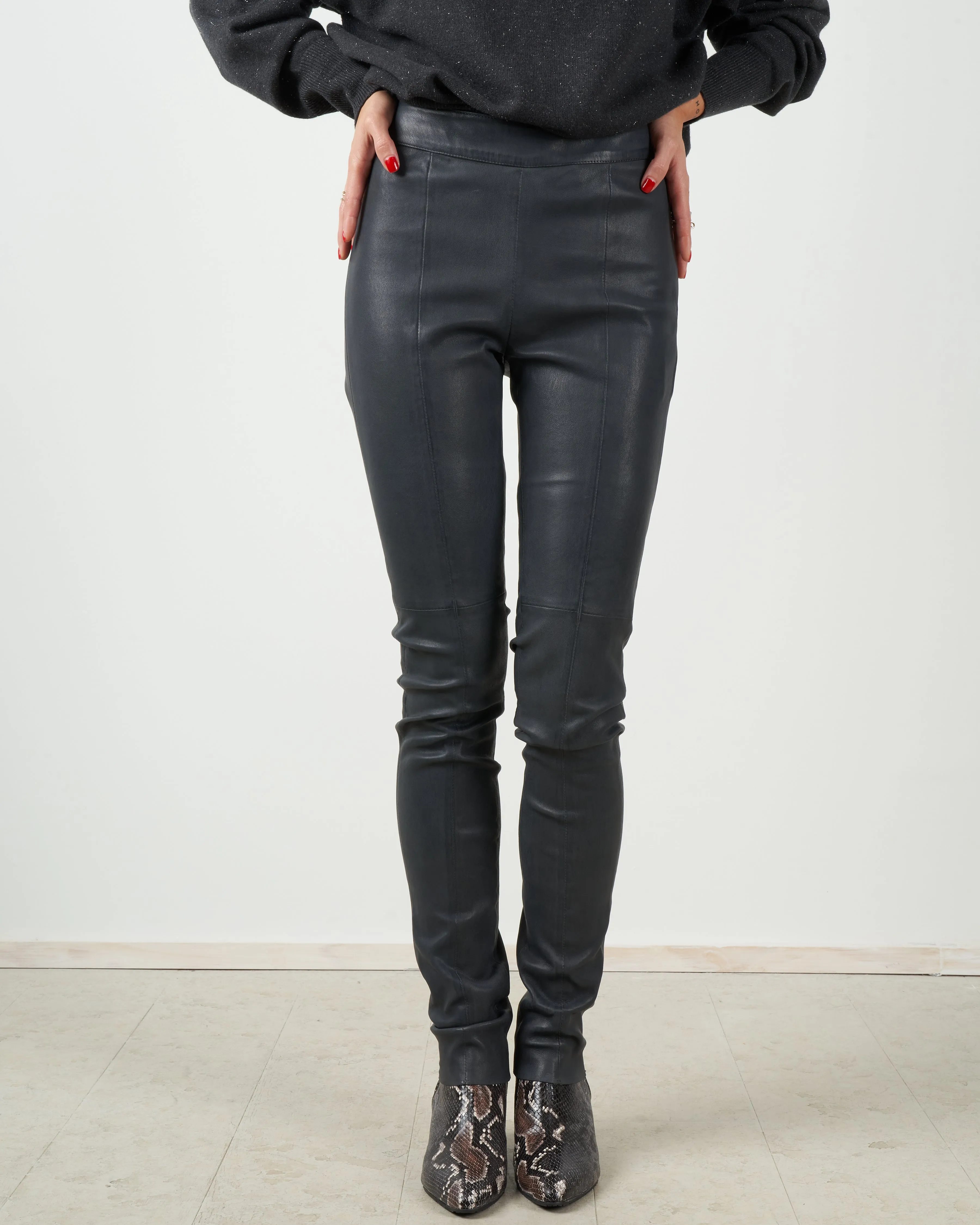 stretch leather legging - dark grey