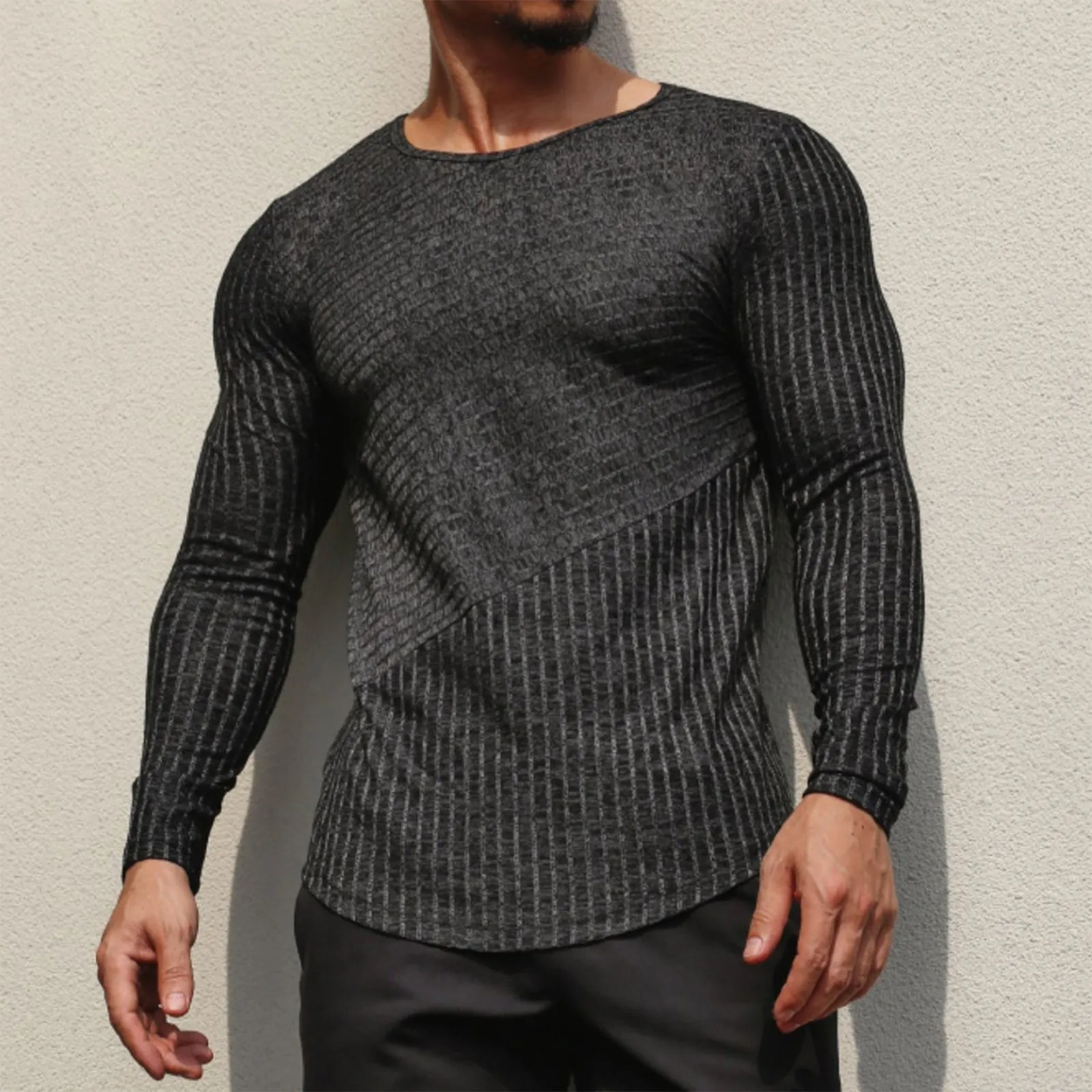 STRETCH STRIPED LONG SLEEVE T-SHIRT