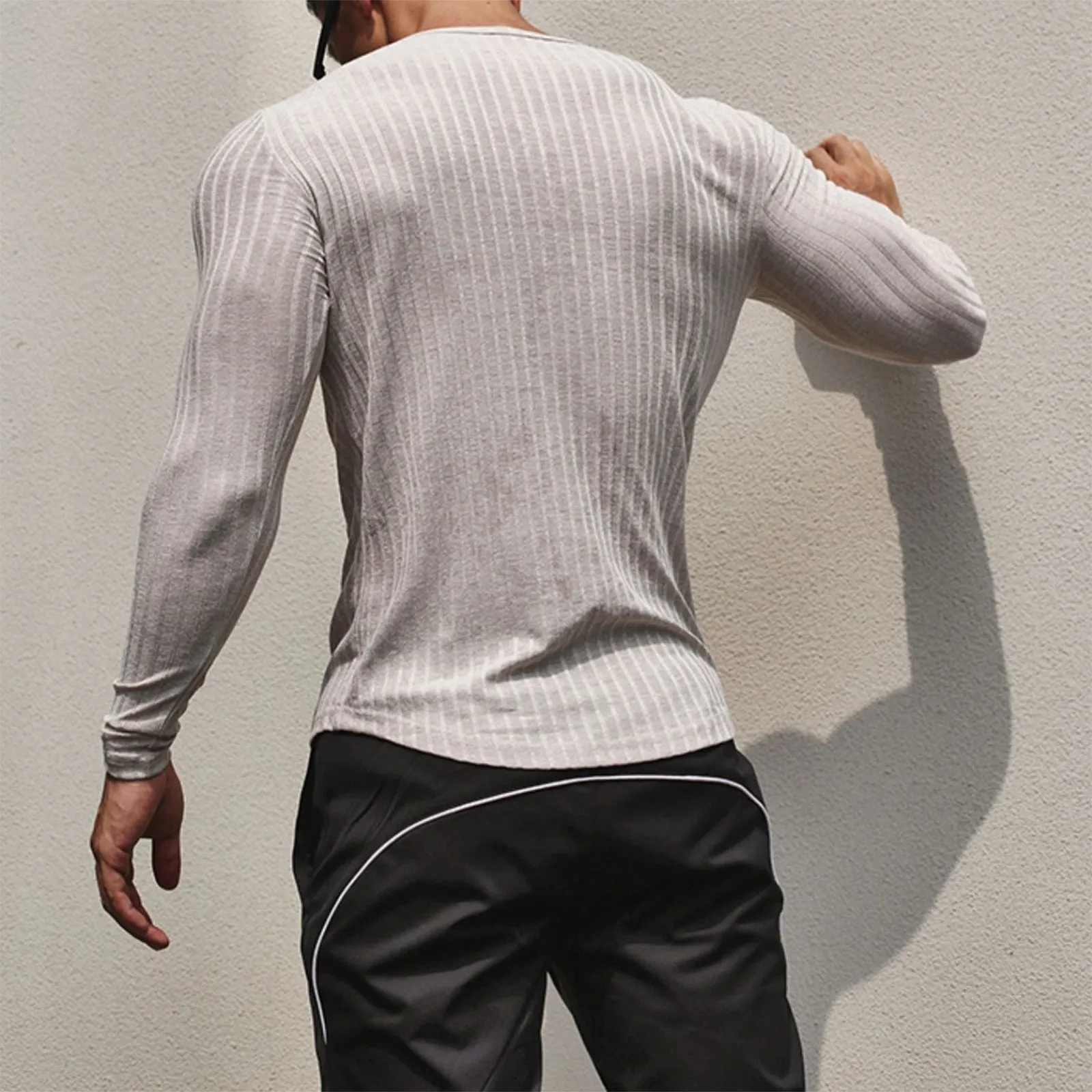 STRETCH STRIPED LONG SLEEVE T-SHIRT