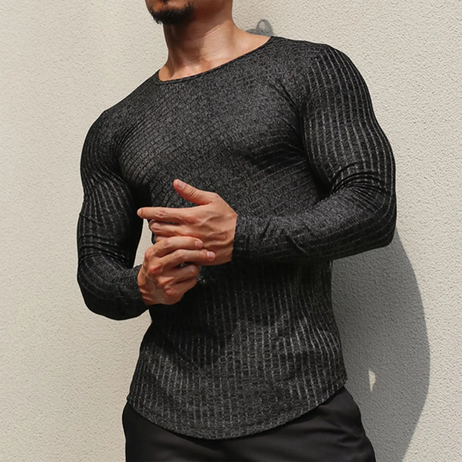 STRETCH STRIPED LONG SLEEVE T-SHIRT
