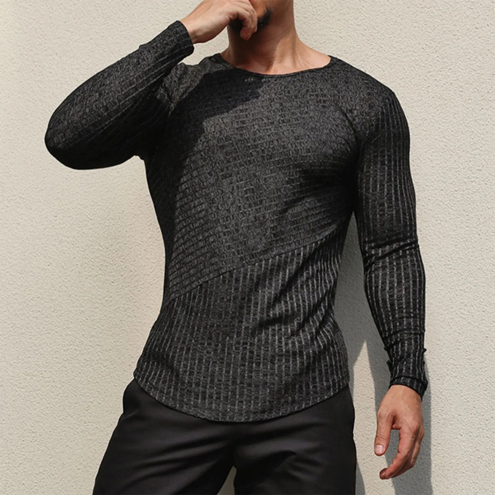 STRETCH STRIPED LONG SLEEVE T-SHIRT