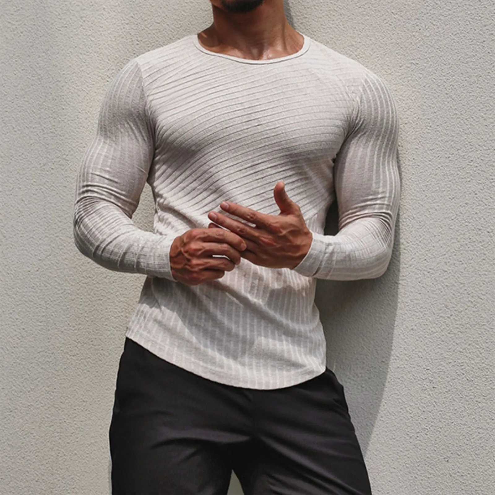 STRETCH STRIPED LONG SLEEVE T-SHIRT