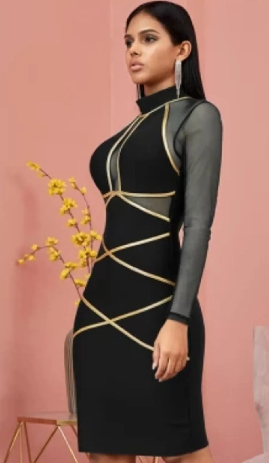 Stripe me Gold Black Dress