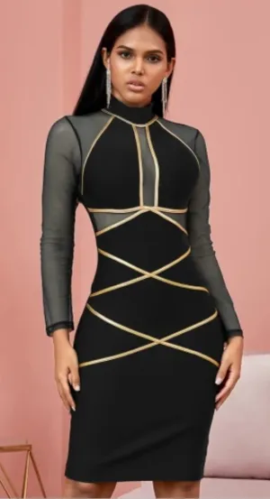 Stripe me Gold Black Dress