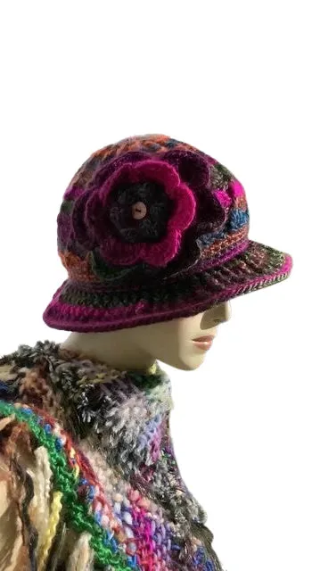 THE PURPLE ÑUSTA  (an Inca princess in Quechua) HAT, handmade beanie, crochet hat, woman's size, cloché hat.