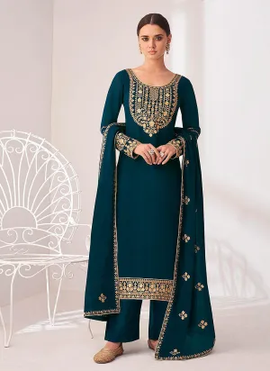Turquoise Golden Salwar Kameez
