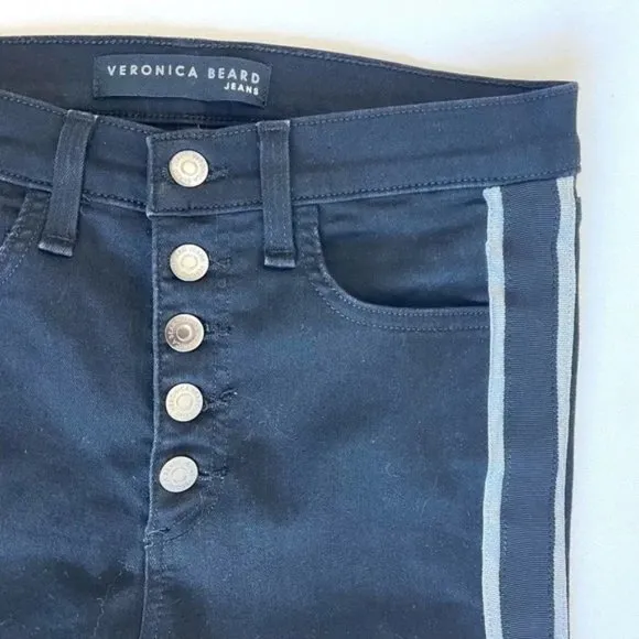 Veronica Beard Black Carolyn Boot Cut Cropped Tuxedo Striped Jeans