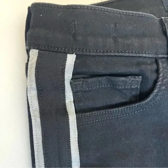 Veronica Beard Black Carolyn Boot Cut Cropped Tuxedo Striped Jeans