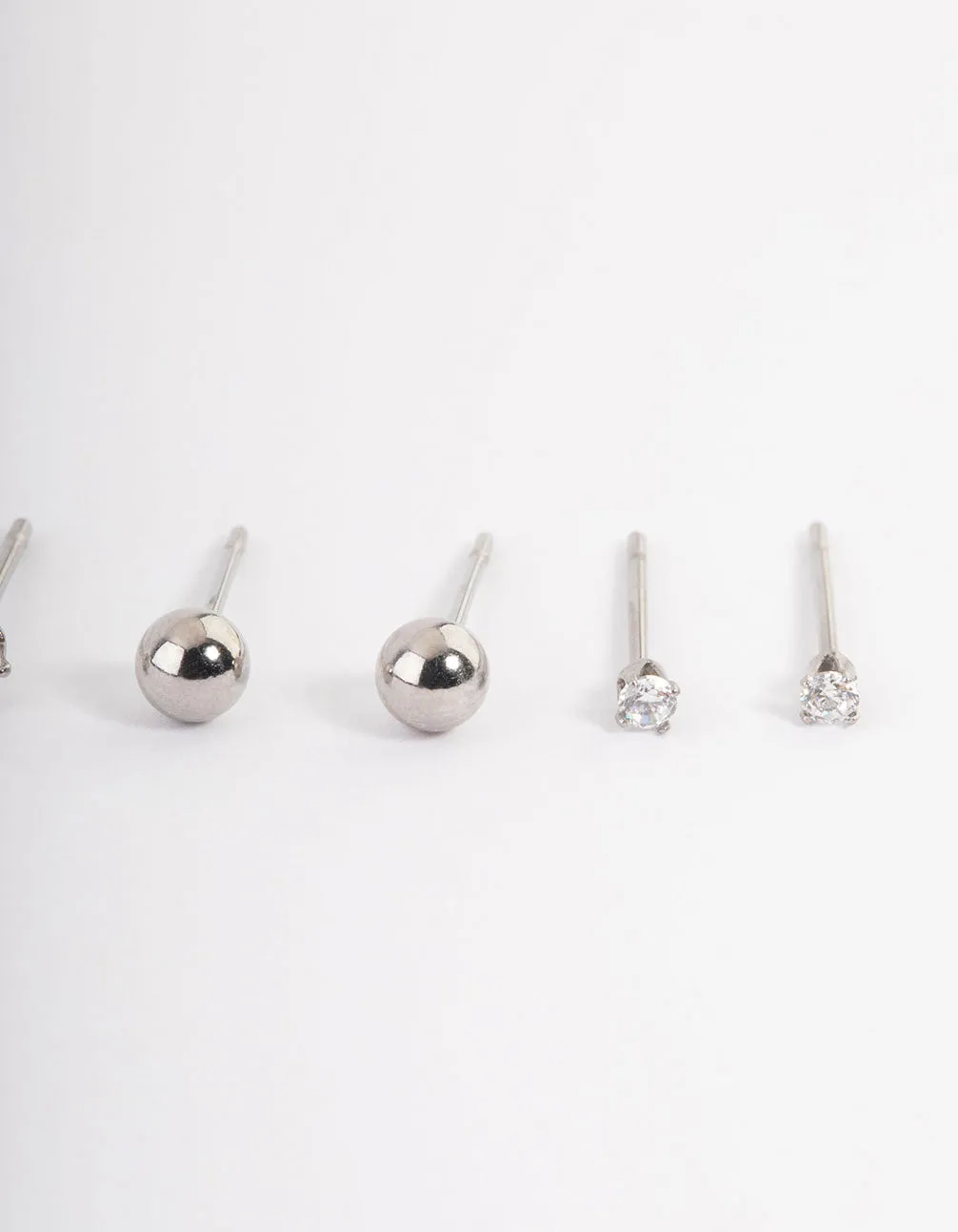 Waterproof Stainless Steel Cubic Zirconia Plain Stud Earrings Pack