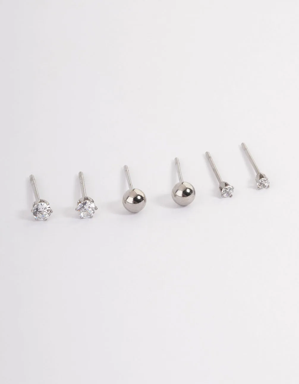 Waterproof Stainless Steel Cubic Zirconia Plain Stud Earrings Pack