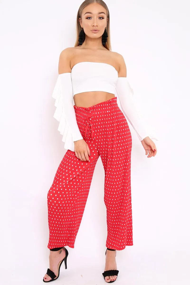 White Bardot Frill Sleeve Crop Top - Nancie