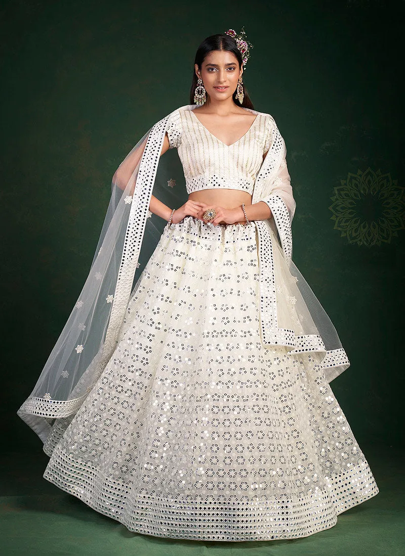 White Colour Embroidered Stylish Lehenga Choli