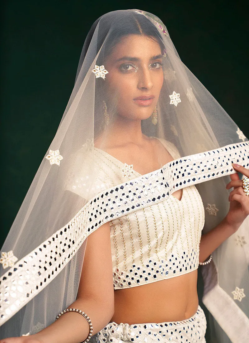 White Colour Embroidered Stylish Lehenga Choli