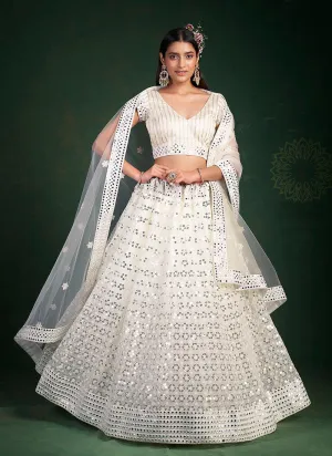 White Colour Embroidered Stylish Lehenga Choli