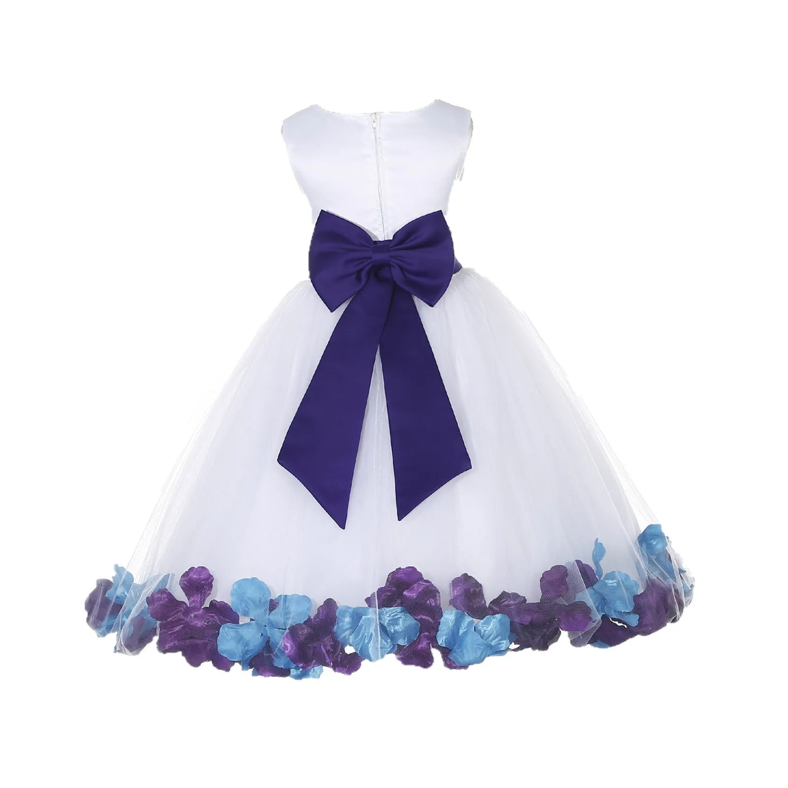 White Elegant Colorful Mixed Rose Petals Bridesmaid Pageant Special Occasion Flower Girl Dress 302T(2)