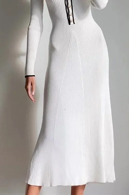 White French style V-neck slim dress