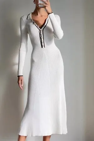 White French style V-neck slim dress