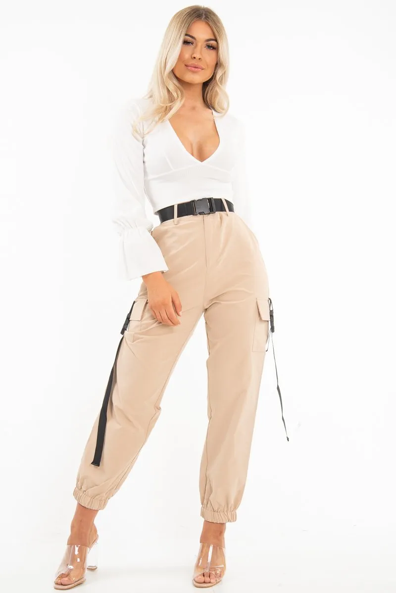 White Frill Sleeve Plunge Neck Crop Top - Michaella