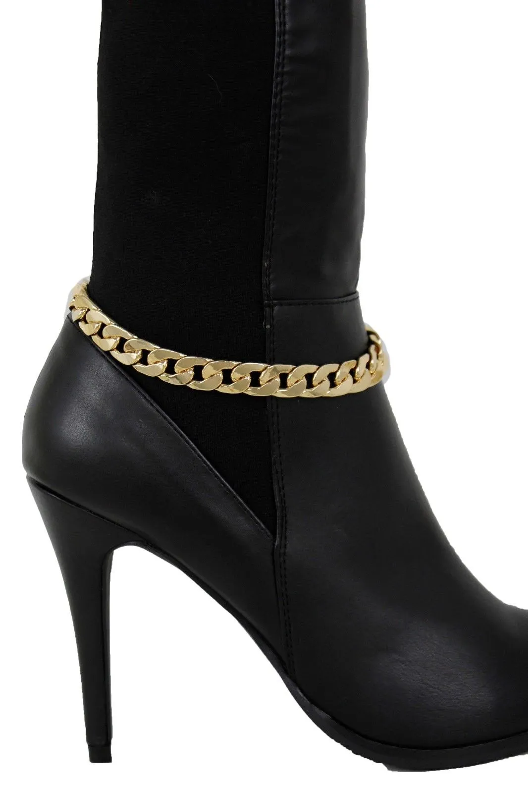 Women Gold Metal Classic Boot Bracelet Chain Anklet Shoe Charm Narrow Band