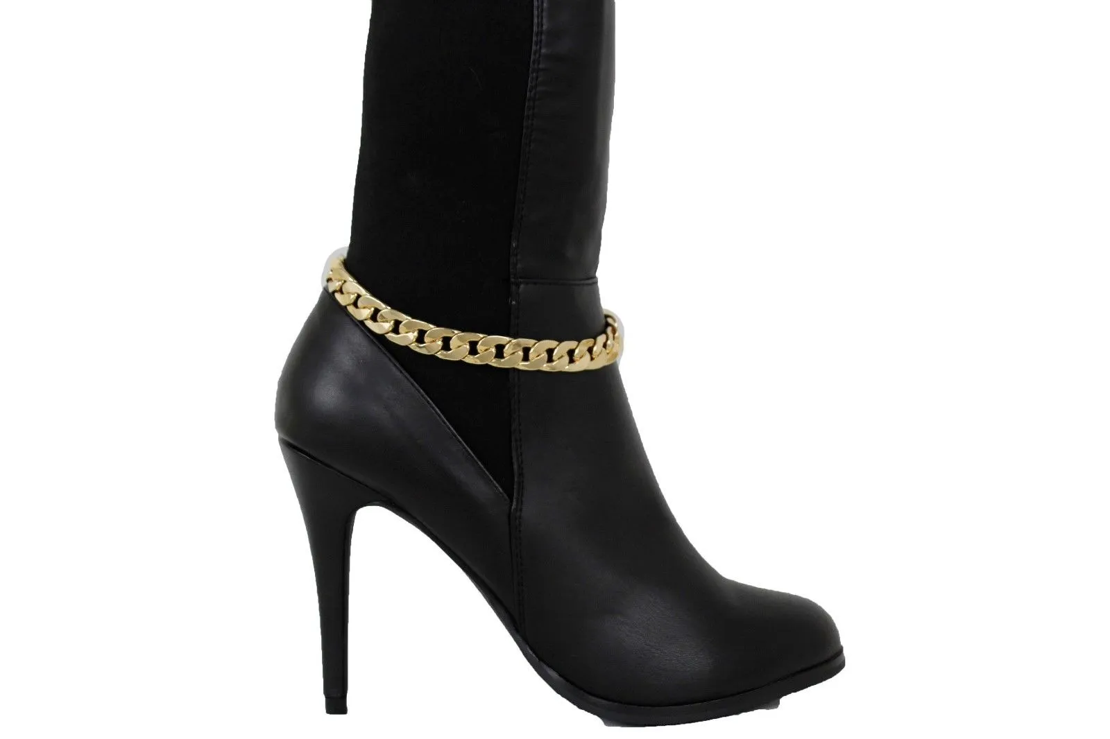 Women Gold Metal Classic Boot Bracelet Chain Anklet Shoe Charm Narrow Band