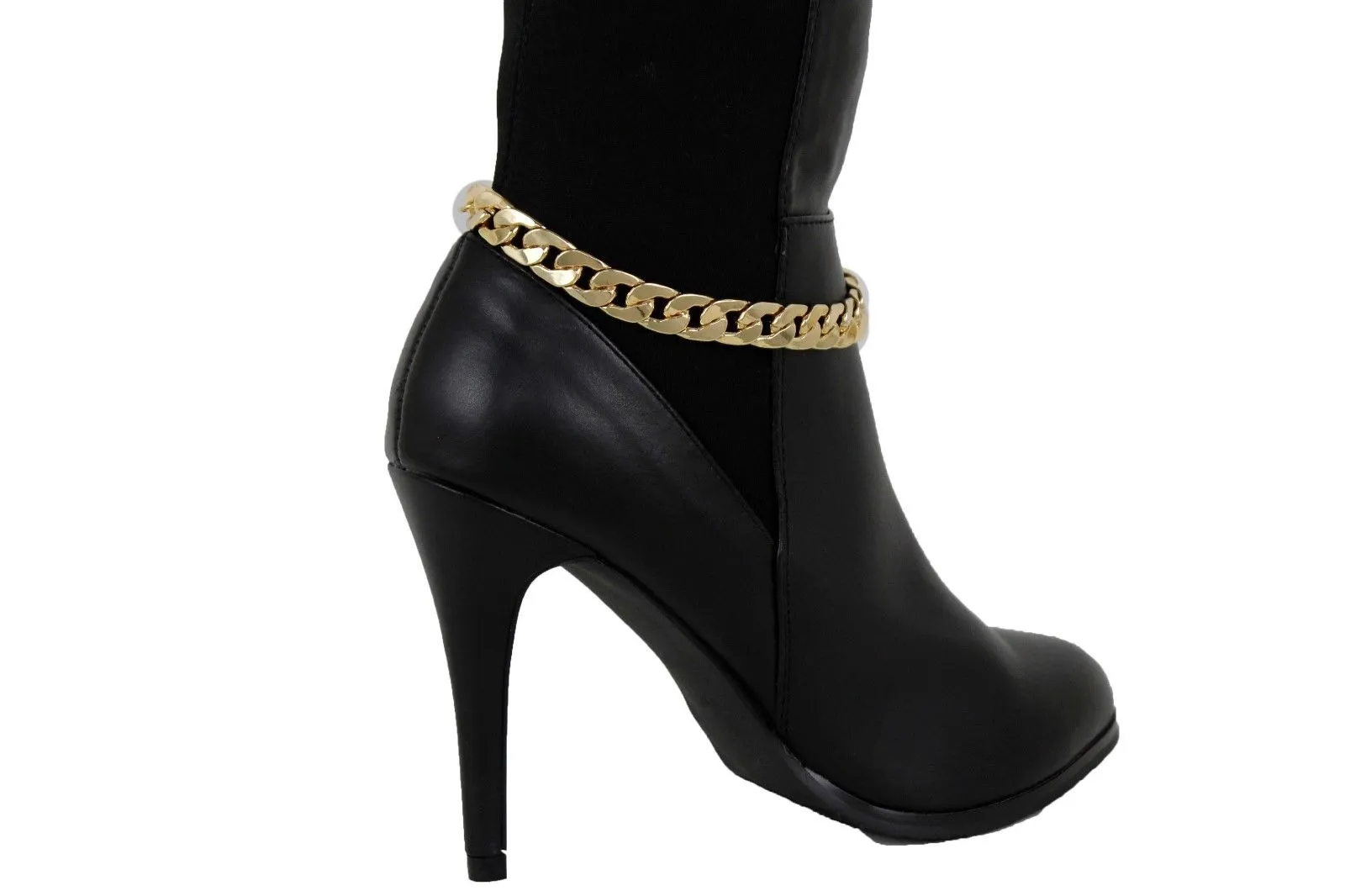 Women Gold Metal Classic Boot Bracelet Chain Anklet Shoe Charm Narrow Band