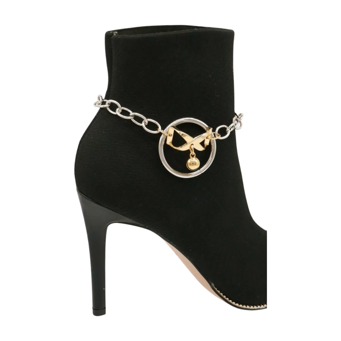 Women Silver Metal Chain Boot Bracelet Shoe Infinity Bow Charm