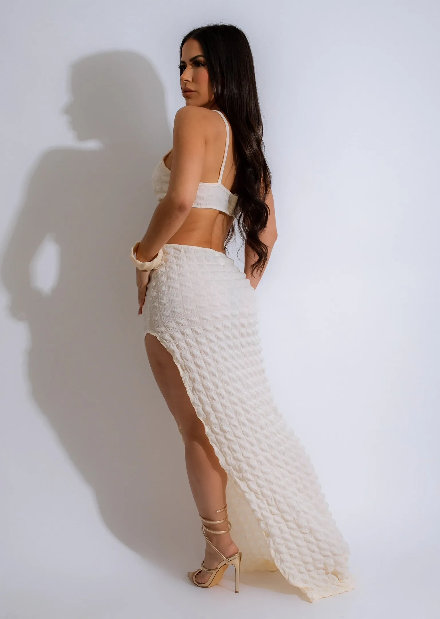 Work On It Popcorn Maxi Dress White