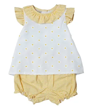 Yellow Daisies Embroidered Baby Girl Bloomer Set