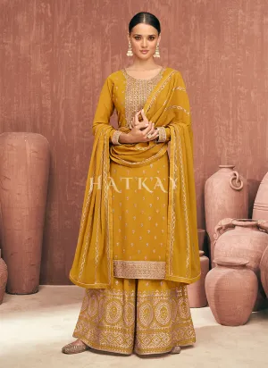 Yellow Embroidered Georgette Gharara Suit