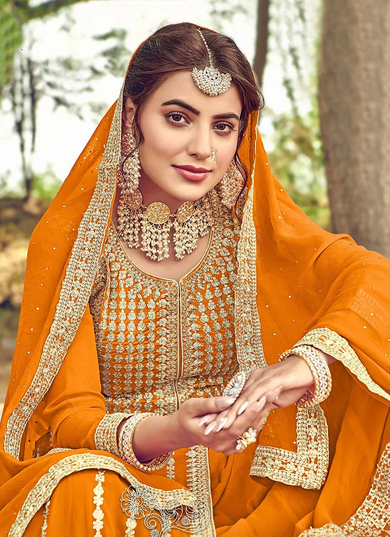 Yellow Embroidered Slit Style Anarkali Lehenga Suit